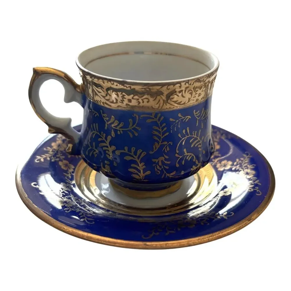 Eschenbach Bavaria Germany Cobalt Blue Gold Demitasse coffee Tea Cup Saucer